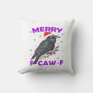 Grappige Kraai Kerst Klassieker Vintage Stijl Kussen
