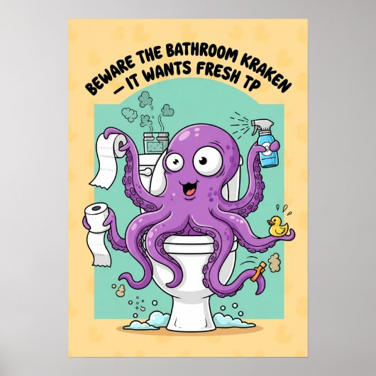 Grappige Kraken Badposter Poster (Voorkant)