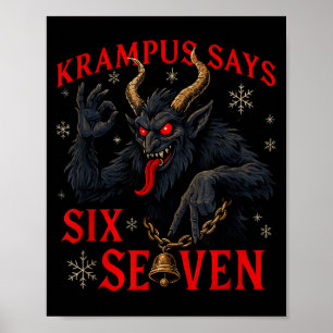 Grappige Krampus Zegt Zes Zeven 6 7 Meme Kerstmis Poster