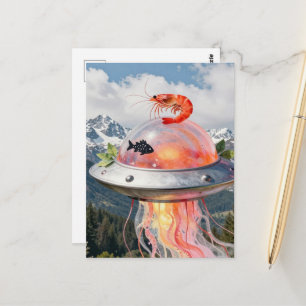 Grappige Kreeft Vis Surrealistische Kwallen UFO Co Briefkaart
