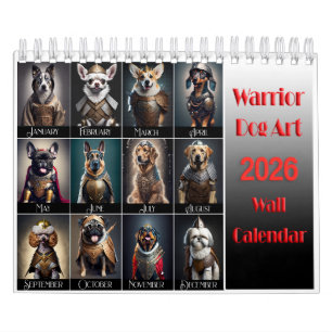 Grappige krijgerhondenliefhebbers 2026 muurkalende kalender