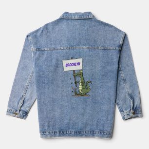 Grappige krokodil alligator met bord cartoon denim jacket