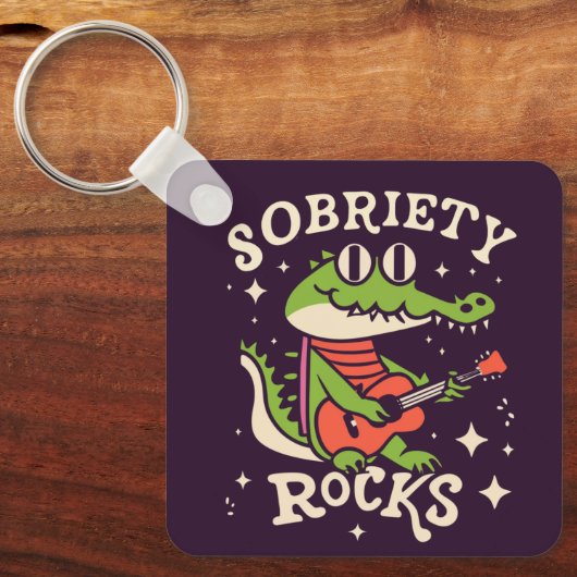 Grappige Krokodil Cartoon Sobriety Rocks Custom Sleutelhanger (Voorkant)