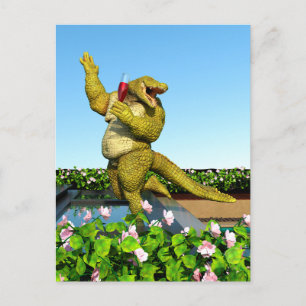 Grappige Krokodil Champagne Zwembad Feest Kunst Briefkaart