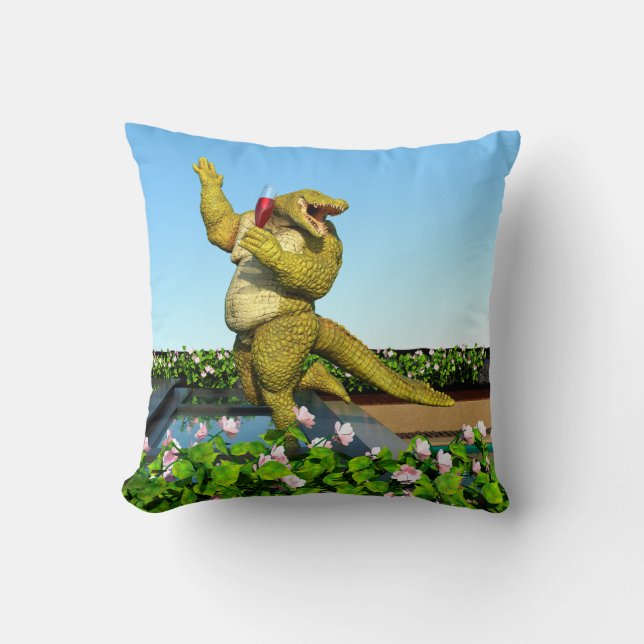 Grappige Krokodil Champagnetuinfeest Kunst Kussen (Voorkant)