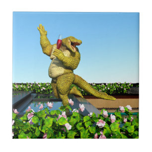 Grappige Krokodil Champagnetuinfeest Kunst Tegeltje