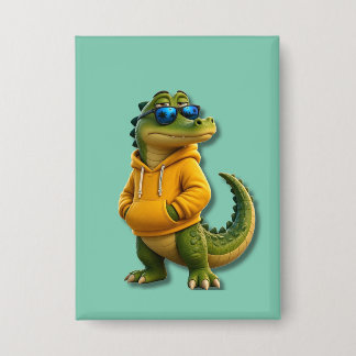 Grappige Krokodil Karakter Mintgroene Knoopspeld Button