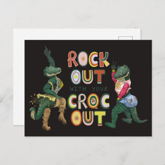 Grappige Krokodil Pun Rock Out Met Uw Croc Out Briefkaart (Voorkant / Achterkant)