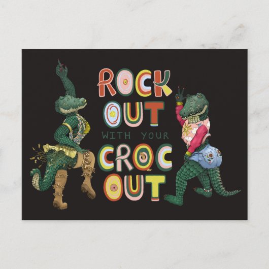 Grappige Krokodil Pun Rock Out Met Uw Croc Out Briefkaart (Voorkant)