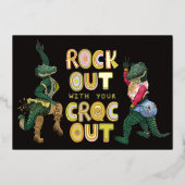 Grappige Krokodil Woordspeling Rock Uit Met Je Kro Folie Feestdagenkaart (Voorkant)
