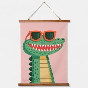 Grappige Krokodil Zonnebril Schattig Cartoon Dier Hangend Wandkleed