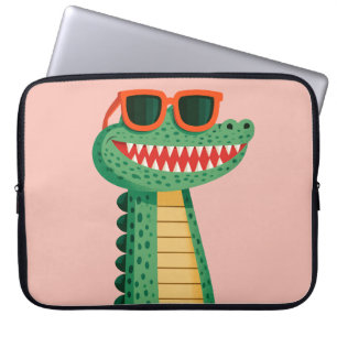 Grappige Krokodil Zonnebril Schattig Cartoon Dier Laptop Sleeve