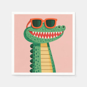 Grappige Krokodil Zonnebril Schattig Cartoon Dier Servet