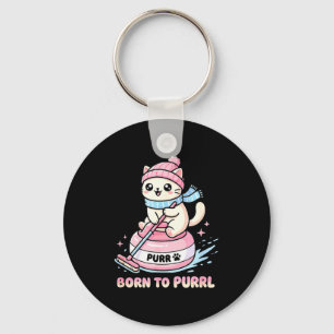Grappige Krullende Kat Geboren Purrl Kunstwerk Sleutelhanger