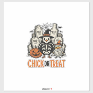 Grappige Kuiken Of Behandeling Halloween Kip Grafi Sticker