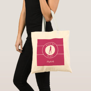 Grappige Kus Mijn Putt Golfer Voor Haar Roze Witte Tote Bag