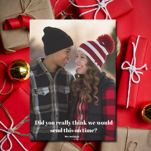 Grappige laat Kerstmis Familie Foto Verlaat Feestdagenkaart