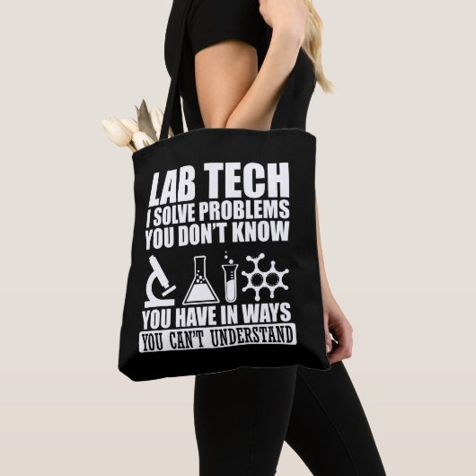 Grappige lab tech citeert humor van laboratoriumte draagtas (Dichtbij)