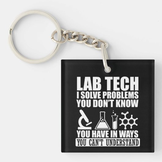 Grappige lab tech citeert humor van laboratoriumte sleutelhanger (voorkant)