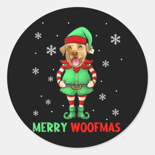 Grappige labrador retriever Elf Merry Woof Mas Ronde Sticker (Voorkant)