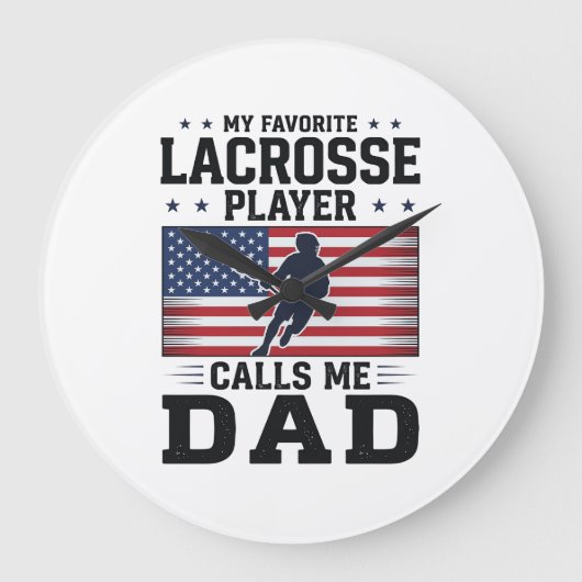 Grappige Lacrosse Vader Amerikaanse Vlag Vintage T Grote Klok (Voorkant)