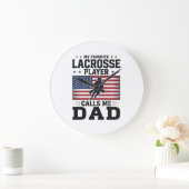 Grappige Lacrosse Vader Amerikaanse Vlag Vintage T Grote Klok (Huis)