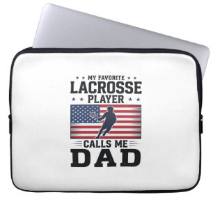 Grappige Lacrosse Vader Amerikaanse Vlag Vintage T Laptop Sleeve