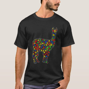 Grappige Lama Dieren Puzzelstukken Autisme Bewustz T-shirt