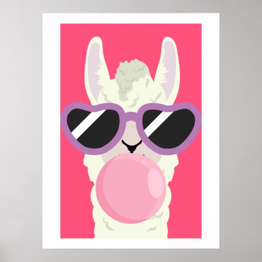 Grappige Lama Poster met Bubblekauwgom voor Kinder (Voorkant)