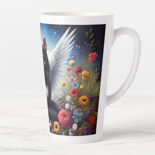 Grappige Lange Haired Black Demon en Angel Cat Latte Mok (Rechts)