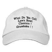 Grappige Lawn Bowl Cheaters, geborduurd Pet (Voorkant)