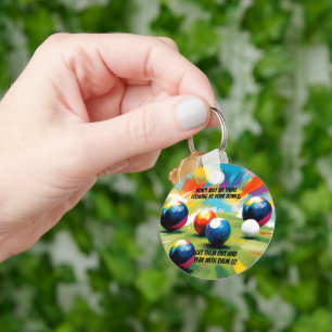 Grappige Lawn Bowls Kleurensplash,  Sleutelhanger