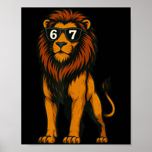 Grappige Leeuw Sungles 67 Zes Zeven Meme Poster