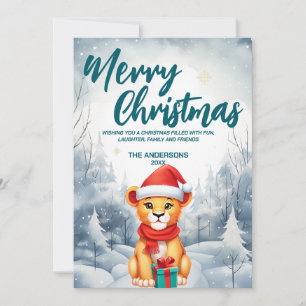 Grappige Leeuw Vrolijk Kerstboom sneeuw Vakantie f Feestdagenkaart