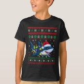 Grappige Lelijke Kersthaai Kerstman Hoed Lichten X T-shirt (Voorkant)