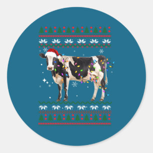 Grappige lelijke kersttrui Zuivelkoe boer lichten Ronde Sticker