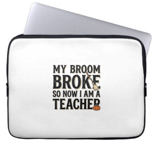 Grappige leraar bezem gebroken vintage Halloween-o Laptop Sleeve