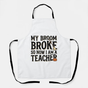 Grappige leraar bezem gebroken vintage Halloween-o Schort