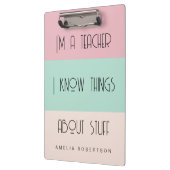 Grappige leraar colorblock gepersonaliseerd klembord (Links)