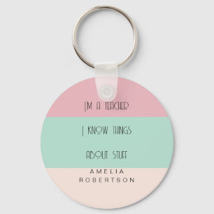 Grappige leraar colorblock gepersonaliseerd sleutelhanger