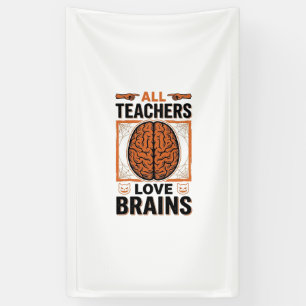 Grappige Leraar Halloween Hersenen Vintage Grafisc Spandoek
