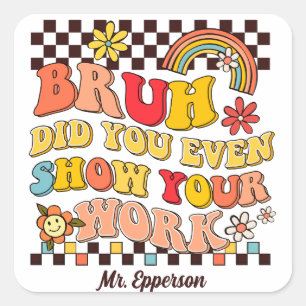 Grappige leraar retro groovy boho regenboog daisy  vierkante sticker