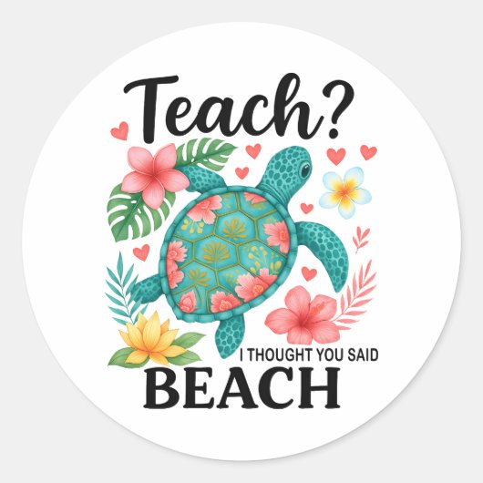 Grappige leraar strand zomer schildpad ronde sticker (Voorkant)