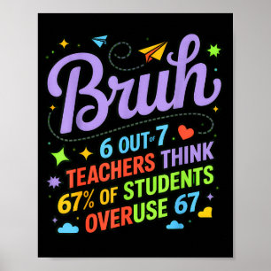 Grappige leraarcitaat Bruh 6 van de 7 leraren denk Poster