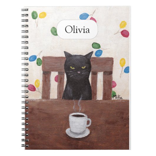 Grappige Leuke Grumpy Black Cat Koffie Aangepaste  Notitieboek (Voorkant)