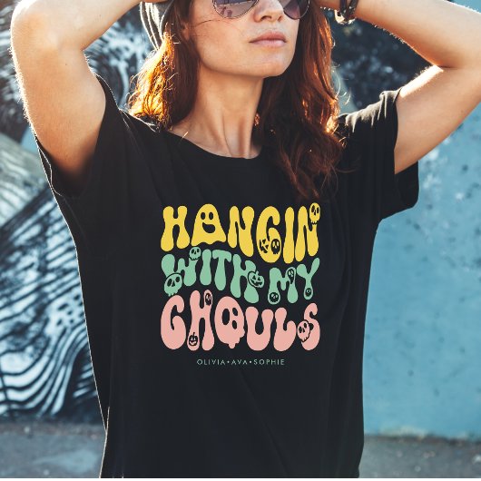 Grappige Leuke Retro Halloween Ghouls Aangepaste N T-shirt