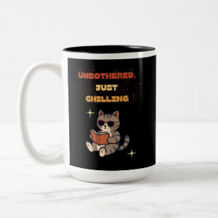 Grappige lezende kat  tweekleurige koffiemok