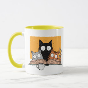 Grappige Lezende Katten Illustratie Mok