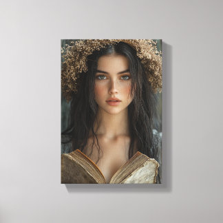 Grappige lezer met bloemenkroon canvas afdruk