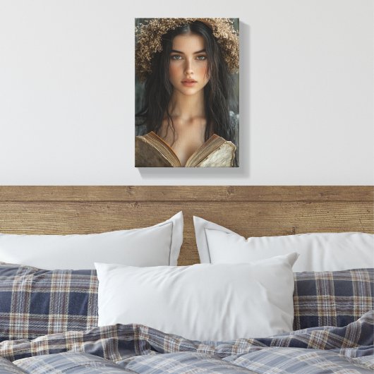 Grappige lezer met bloemenkroon canvas afdruk (Insitu (Slaapkamer))